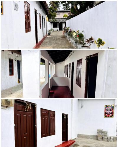 贾夫纳Nithusha holiday house நிதுஷா சுற்றுலா விடுதி的两幅建筑照片,有棕色门