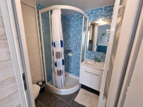 滨海拉特朗什Maison La Tranche-sur-Mer, 1 pièce, 4 personnes - FR-1-22-175的带淋浴、卫生间和盥洗盆的浴室