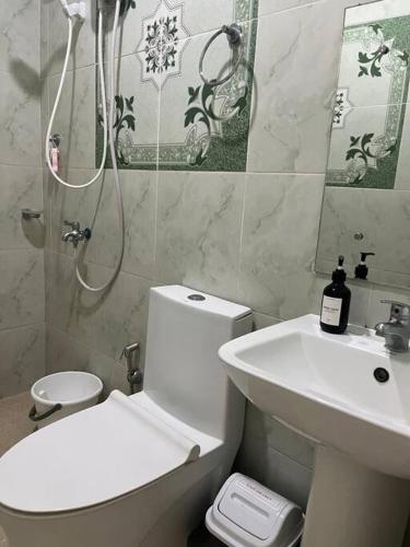 OroquietaALMAR APARTELLE的浴室配有卫生间、盥洗盆和淋浴。