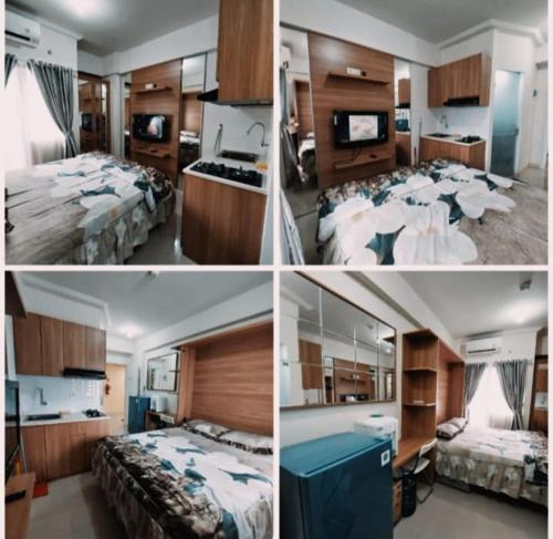 雅加达Apartment studio kalibata city by alfan的四幅图片,卧室配有两张床和电视