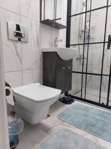 伊斯坦布尔Bahcelievler Memorial Hospital Suit的浴室配有白色卫生间和盥洗盆。