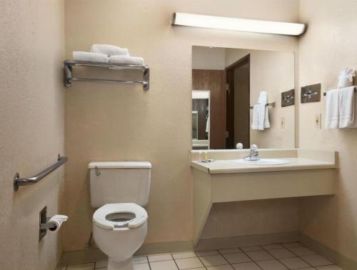 East FlagstaffHotel Flagstaff I-40 East Lucky Lane的一间带卫生间、水槽和镜子的浴室