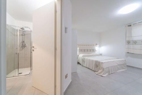 奥尔比亚Brorent Affittacamere moro dream的一间卧室设有两张床和一个步入式淋浴间。