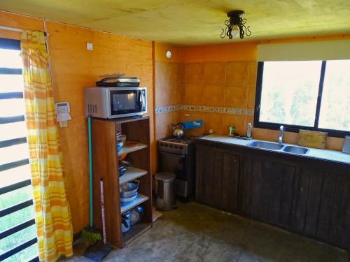 德尔迪阿布罗角Casa Amarilla con Jacuzzi的一间带水槽和微波炉的小厨房