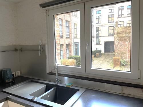 里尔Escalille le Royale的厨房设有水槽和窗户。