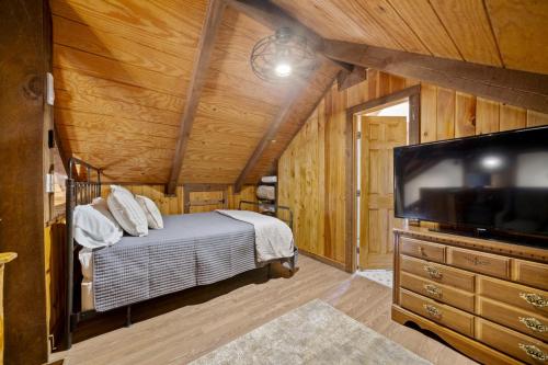 AftonNew Listing Forest Footprints in Big Canoe的一间卧室配有一张床和一台平面电视