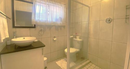 比勒陀利亚Pretoria East Guests的浴室配有卫生间、盥洗盆和淋浴。