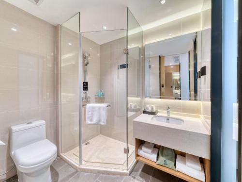 昆明City Comfort Inn Kunming Flower City Midea Shuncheng Mansion的浴室配有卫生间、淋浴和盥洗盆。