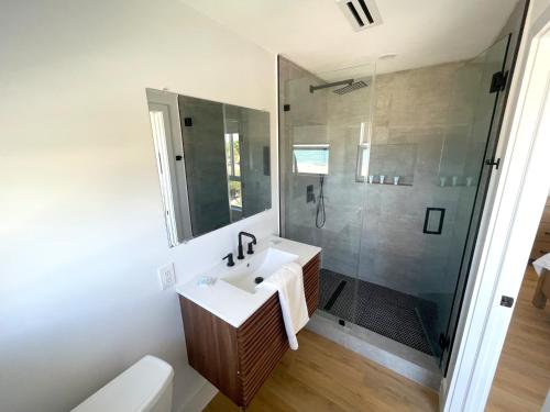 好莱坞Shore View Hotel的一间带水槽和淋浴的浴室