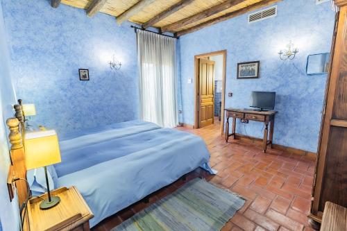 阿兰赫Hotel Rural La Sinforosa的一间卧室配有一张床和一张书桌及电视