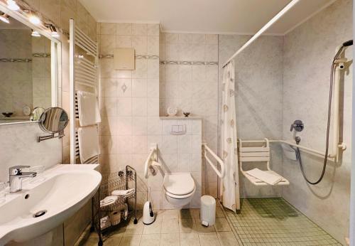 青斯特戈德绑酒店的一间带水槽、卫生间和淋浴的浴室