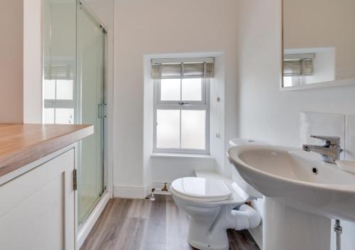 阿伯索赫Bronwydd的白色的浴室设有卫生间和水槽。