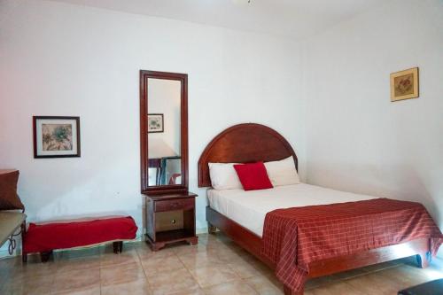 El Catey努埃沃阿玛妮赛酒店的一间卧室配有一张床和镜子