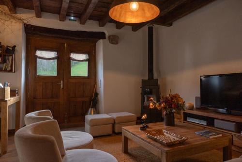 埃特克萨拉尔Olagaraia - Adults Only的客厅设有壁炉和电视。