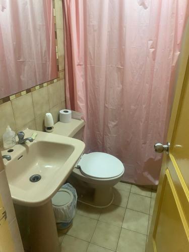 安托法加斯塔Baquedano的浴室配有白色卫生间和盥洗盆。