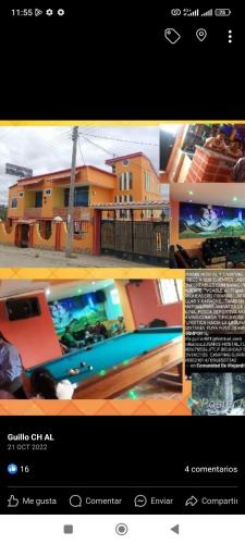 奥塔瓦洛JUYANIS HOSTAL的两张房子的照片和一张游泳池的照片