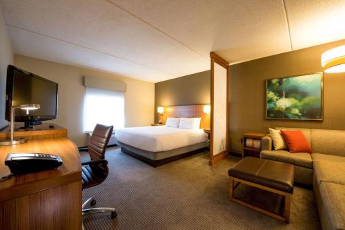 布伦特里波士顿/布伦特里凯悦酒店的酒店客房,配有床和沙发