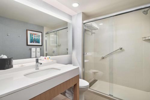 墨尔本Hyatt Place Melbourne - Palm Bay - I-95的一间带水槽、卫生间和淋浴的浴室