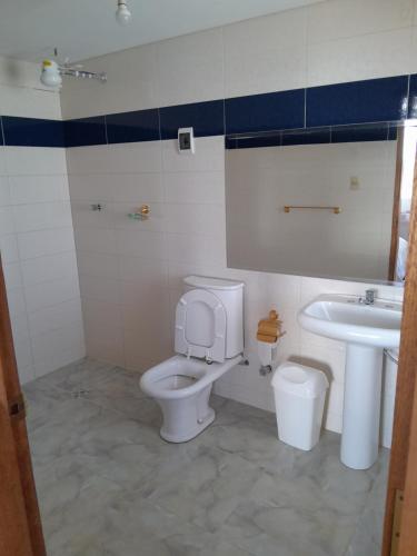 Comunidad YumaniCASA DE LA LUNA-Isla del sol Bolivia的一间带卫生间和水槽的浴室