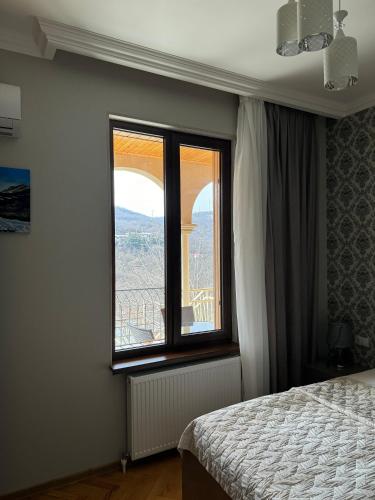 西格纳吉guest house TMT的一间卧室设有一张床和一个大窗户