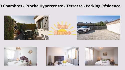 特鲁瓦Sun House - Terrasse Parking Privé gratuit的一张照片,上面有一张床和一辆汽车