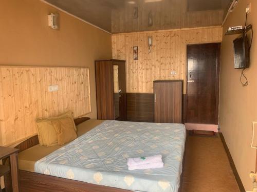 GyalzingHOTEL IVORY的一间卧室配有一张床和一台电视