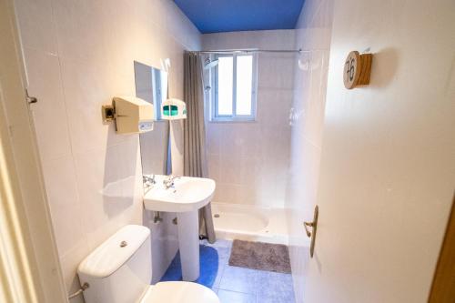 San Esteban de PraviaCarving Surf Hostel的浴室配有白色卫生间和盥洗盆。