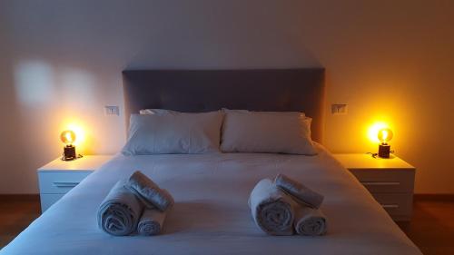 科尔马诺Cormano Apartment Gramsci的一张带两个枕头的床和两个灯