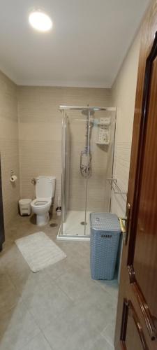 奇皮奥纳EDIFICIO DUPLEX的带淋浴、卫生间和盥洗盆的浴室