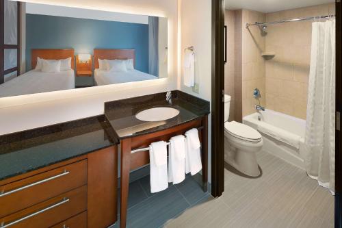 麦迪逊麦迪逊/市中心凯悦嘉轩酒店的一间带水槽、床和镜子的浴室