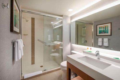 达拉姆达拉姆南端凯悦嘉轩酒店的带淋浴、盥洗盆和卫生间的浴室