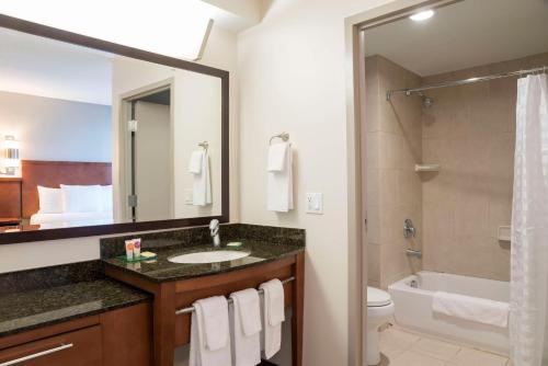 萨拉索塔萨拉索塔/布雷登顿广场凯悦酒店的一间带水槽、卫生间和镜子的浴室