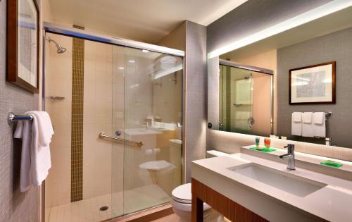 埃默里维尔埃默里维尔/旧金山湾区凯悦嘉轩酒店的带淋浴、盥洗盆和卫生间的浴室