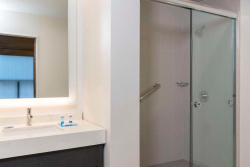 奥斯汀奥斯汀/市中心悦府酒店的带淋浴和盥洗盆的浴室