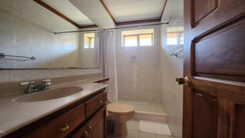 埃雷迪亚La Casa de Cariari Al Golf的一间带水槽、卫生间和淋浴的浴室