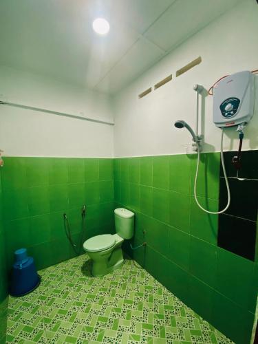 瓜拉大汉Abot guest house的绿色浴室设有卫生间和淋浴。