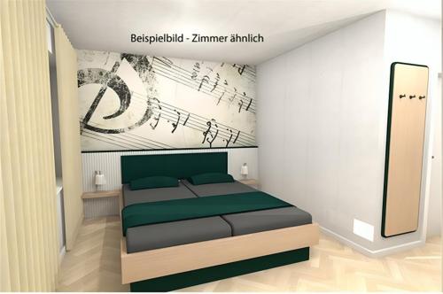 黑尔戈兰岛Hotel Klippenklang的卧室配有一张墙上音乐床。