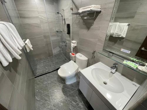 台东孟鍹民宿的一间带水槽、卫生间和淋浴的浴室