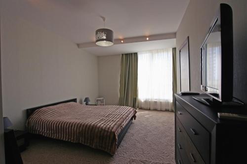 敖德萨Mini hotel in Observatorniy的一间卧室配有一张床和一台平面电视