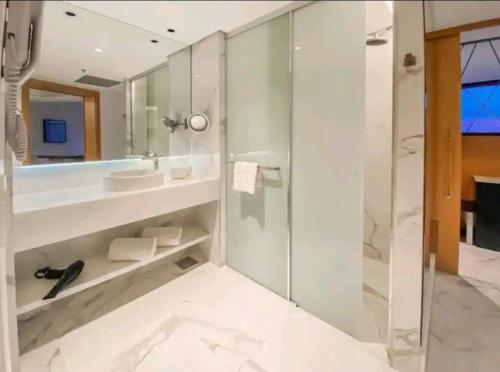 里约热内卢Hotel Nacional rj的一间带水槽和淋浴的浴室