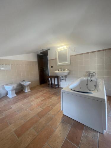 皮耶特拉伦加LocAle Guest House的带浴缸、卫生间和盥洗盆的浴室
