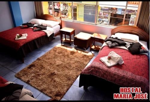 巴尼奥斯Hostal Maria José的酒店客房设有两张床和窗户。