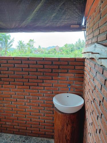 卡朗阿森邦佳亚林奇乡村民宿的一间带砖墙和水槽的浴室