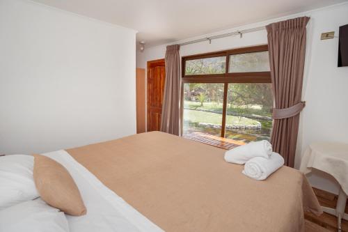 El MolleHotel Naturaleza Vertientes de Elqui的一间卧室设有一张大床和一个窗户。
