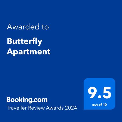 OssettButterfly Apartment的蓝屏,上面有授予蝴蝶约会的文字