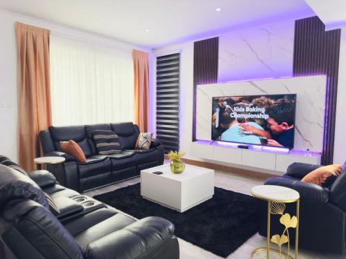 AshalebotweQuebella Luxury Home的带沙发和平面电视的客厅