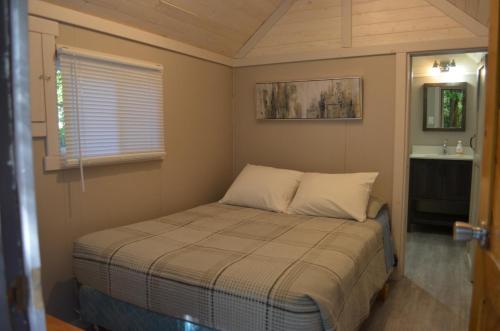 托伯莫里Bruce Anchor Villa & Cabins的一间带床和水槽的小卧室