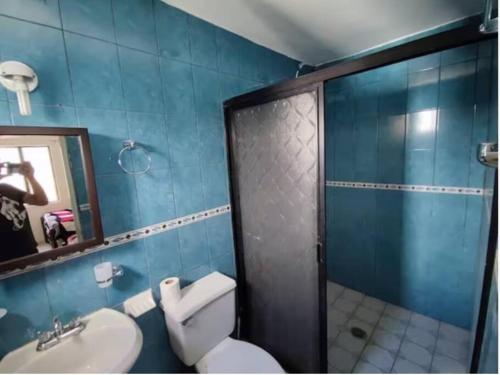库利亚坎Departamento con servicio de facturación的浴室配有卫生间、盥洗盆和淋浴。