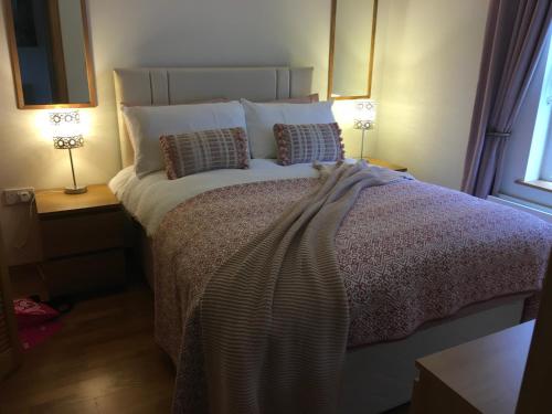 纽卡斯尔Apiary Mews的一间卧室配有一张大床和两盏灯