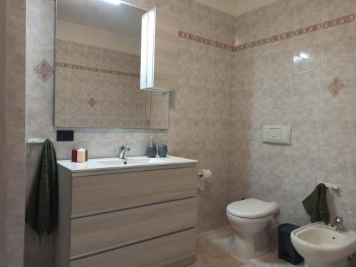 San SperateCasa Adele的一间带水槽、卫生间和镜子的浴室